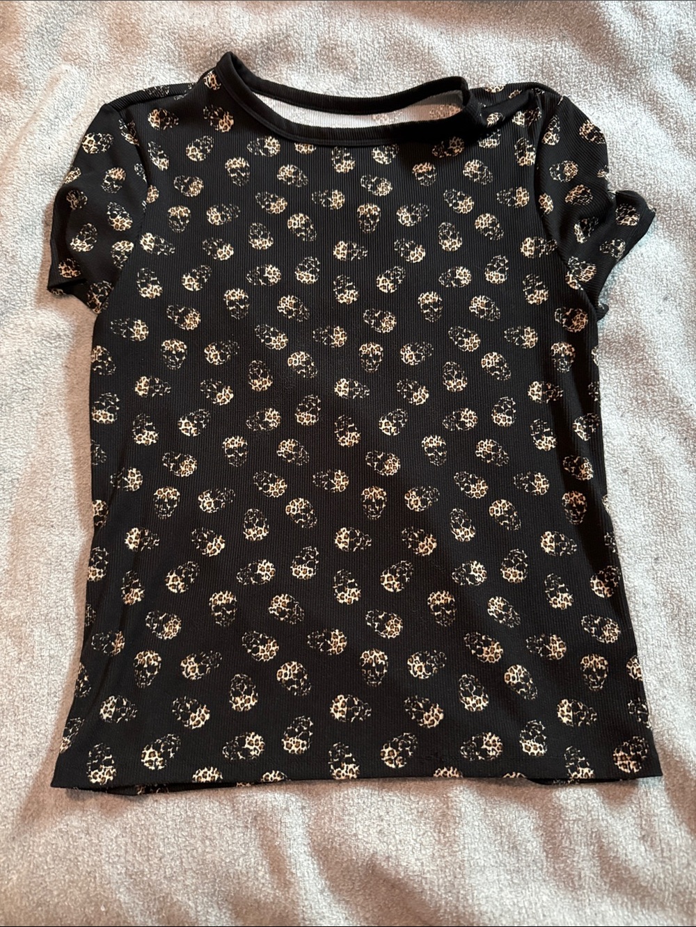 Black Short-Sleeve Top with Leopard Dot Print